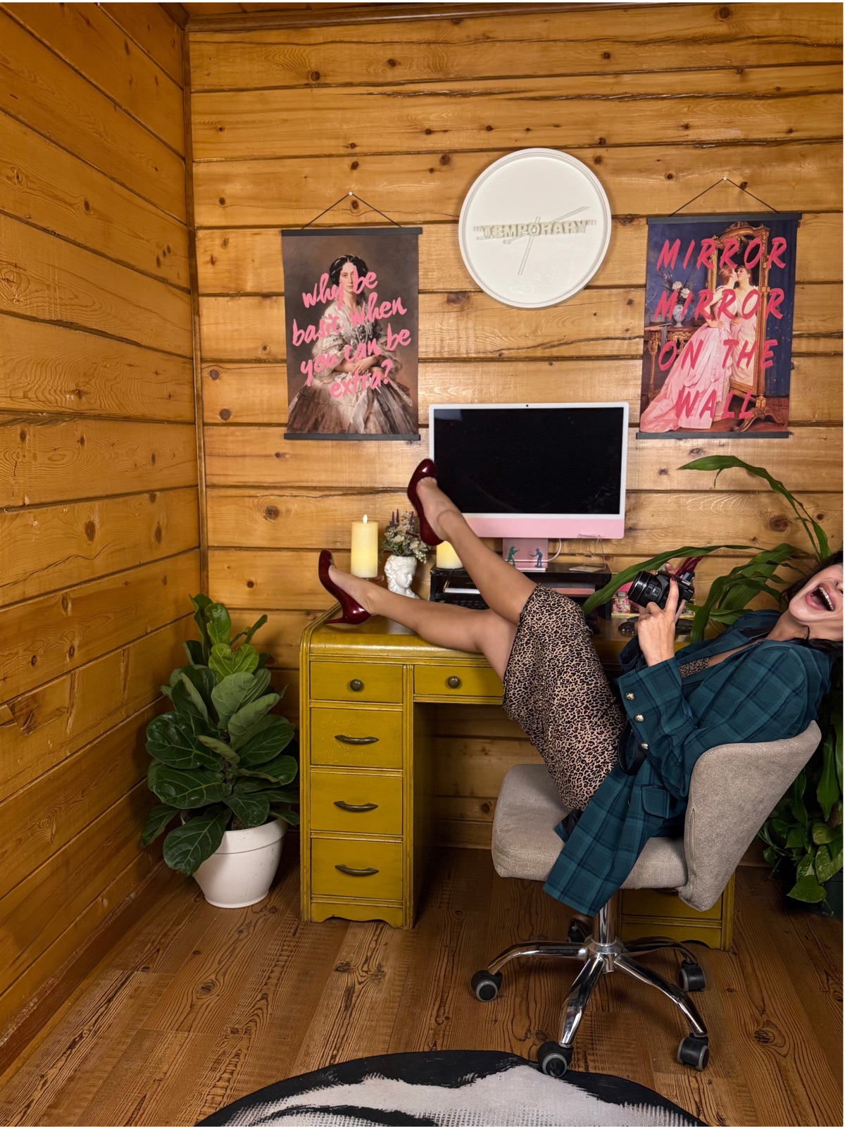 Braidy creating content in her retro studio